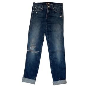Mother The Pony Boy Raw Cut Cuff Hem Straight Leg Distressed Jeans Blue Size 27